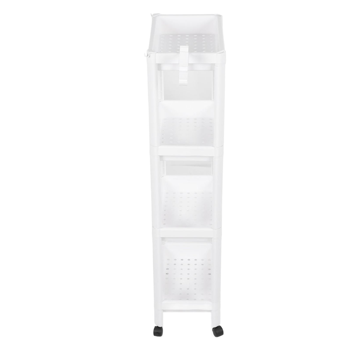 Bathroom Tower Shelf Plastic Freestanding Storage Rack Organizer Multifunctional Shelving Unit for Living Room Bedroom Kitchen White 4 Layers (with Wheel)