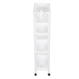Bathroom Tower Shelf Plastic Freestanding Storage Rack Organizer Multifunctional Shelving Unit for Living Room Bedroom Kitchen White 4 Layers (with Wheel)