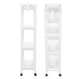 Bathroom Tower Shelf Plastic Freestanding Storage Rack Organizer Multifunctional Shelving Unit for Living Room Bedroom Kitchen White 4 Layers (with Wheel)