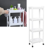 Bathroom Tower Shelf Plastic Freestanding Storage Rack Organizer Multifunctional Shelving Unit for Living Room Bedroom Kitchen White 4 Layers (with Wheel)