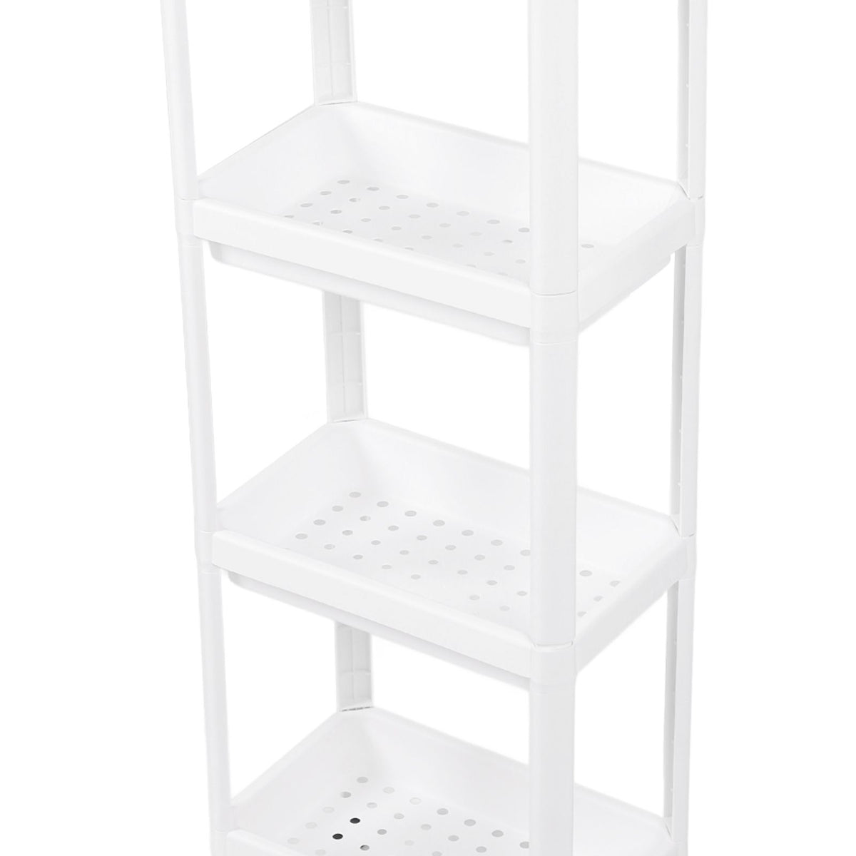 Bathroom Tower Shelf Plastic Freestanding Storage Rack Organizer Multifunctional Shelving Unit for Living Room Bedroom Kitchen White 4 Layers (with Wheel)