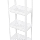 Bathroom Tower Shelf Plastic Freestanding Storage Rack Organizer Multifunctional Shelving Unit for Living Room Bedroom Kitchen White 4 Layers (with Wheel)