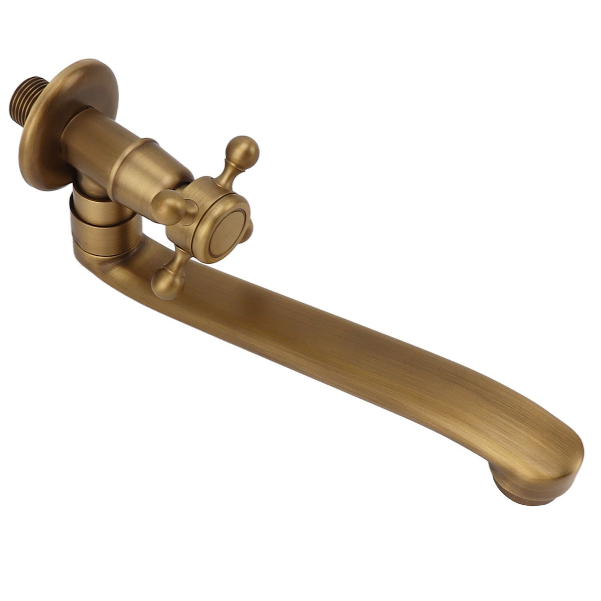Antique Garden Faucet with Extended Spout Antifreezing Copper Wall Mount Single Cold Water Tap for Washing Round Spout