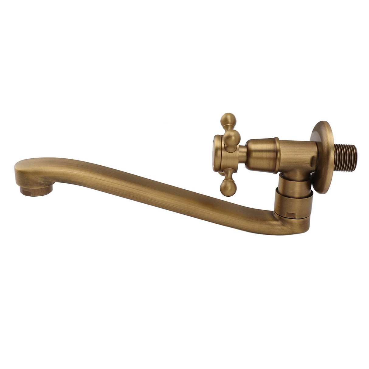 Antique Garden Faucet with Extended Spout Antifreezing Copper Wall Mount Single Cold Water Tap for Washing Round Spout