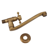 Antique Garden Faucet with Extended Spout Antifreezing Copper Wall Mount Single Cold Water Tap for Washing Round Spout