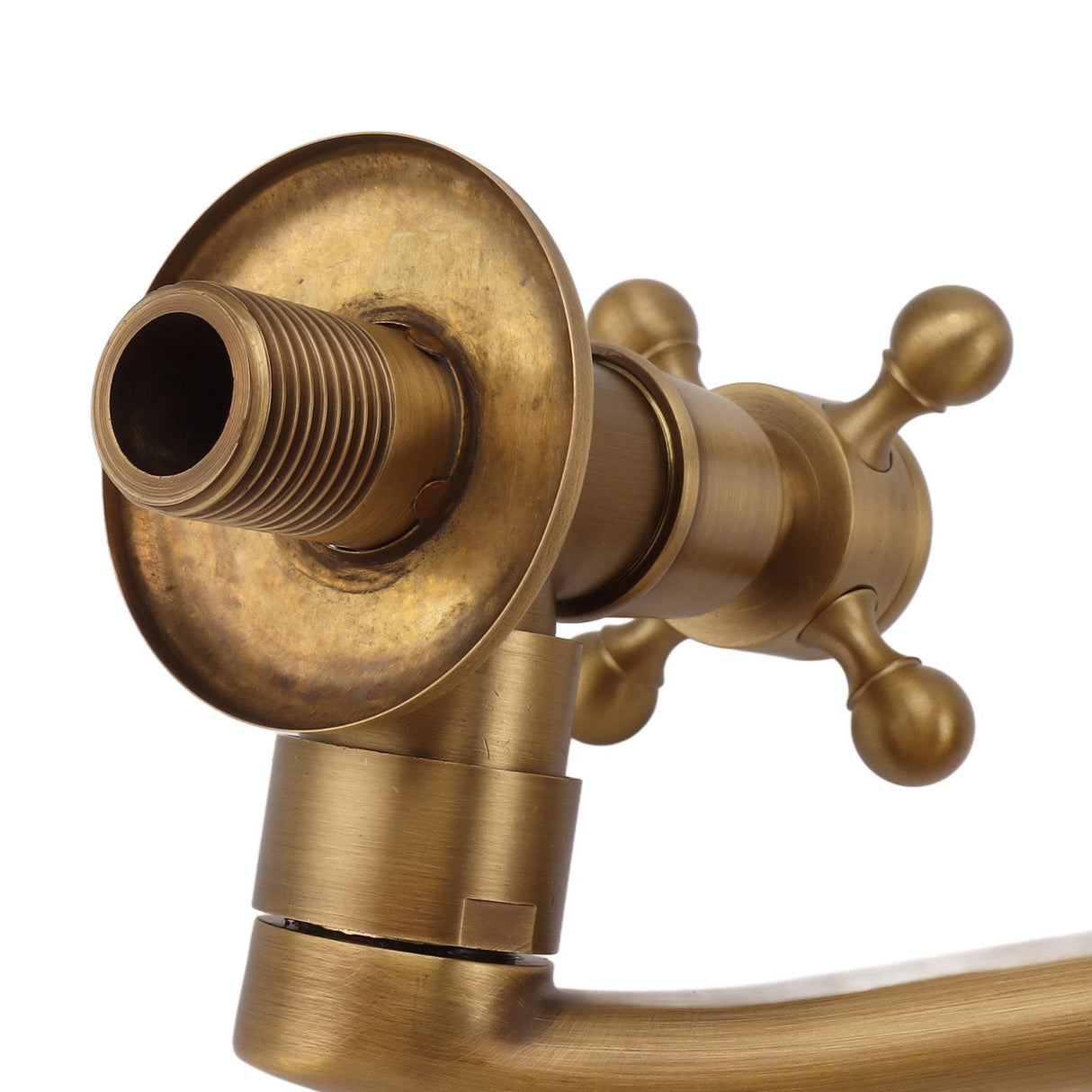 Antique Garden Faucet with Extended Spout Antifreezing Copper Wall Mount Single Cold Water Tap for Washing Round Spout