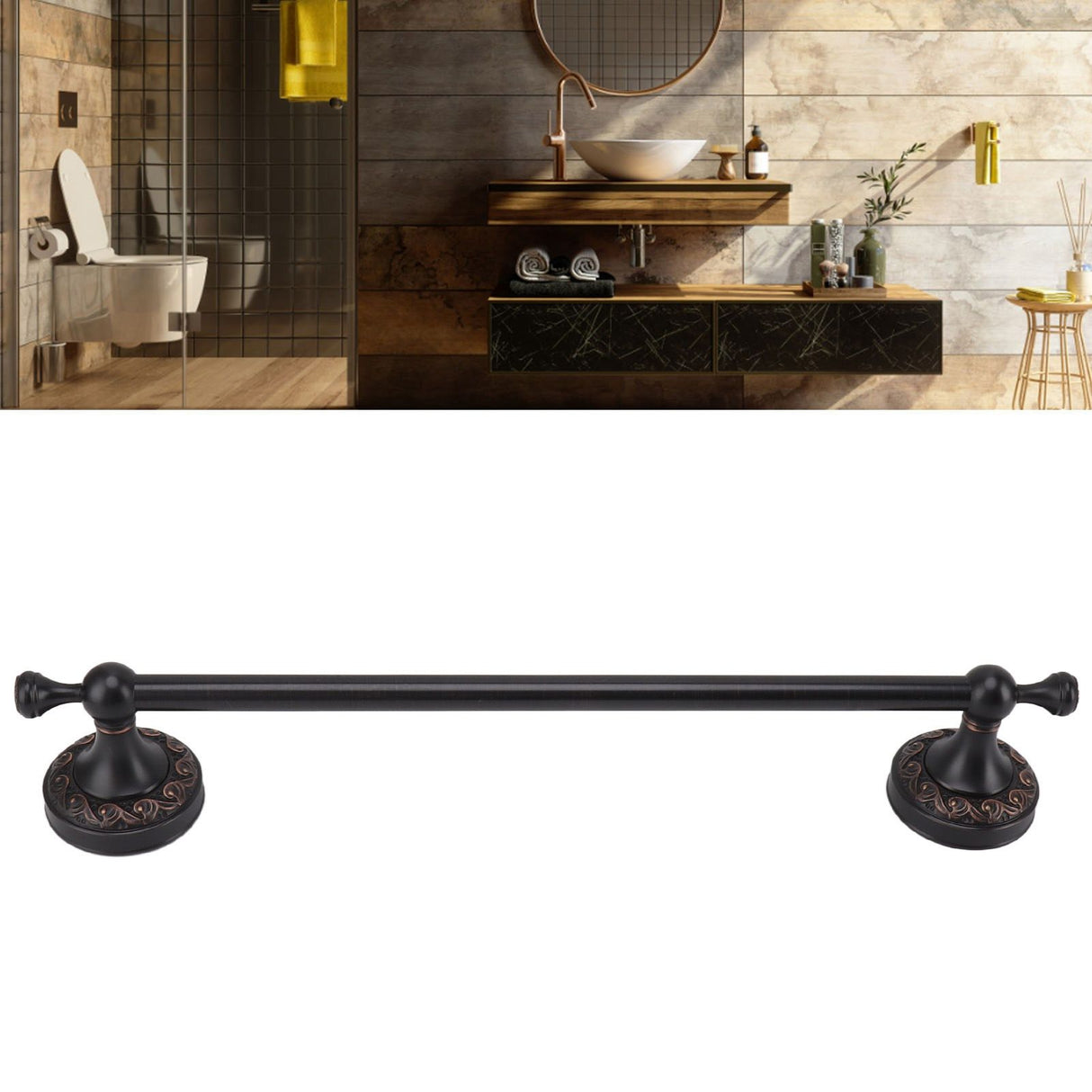 Towel Bar Copper Retro Space Saving 40CM Multifunctional Tilt Proof Single Towel Rack for Bathroom Accessories Black Antique