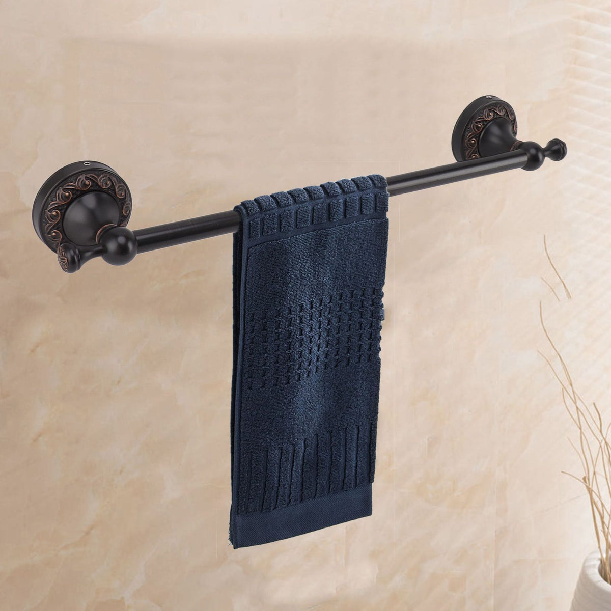 Towel Bar Copper Retro Space Saving 40CM Multifunctional Tilt Proof Single Towel Rack for Bathroom Accessories Black Antique
