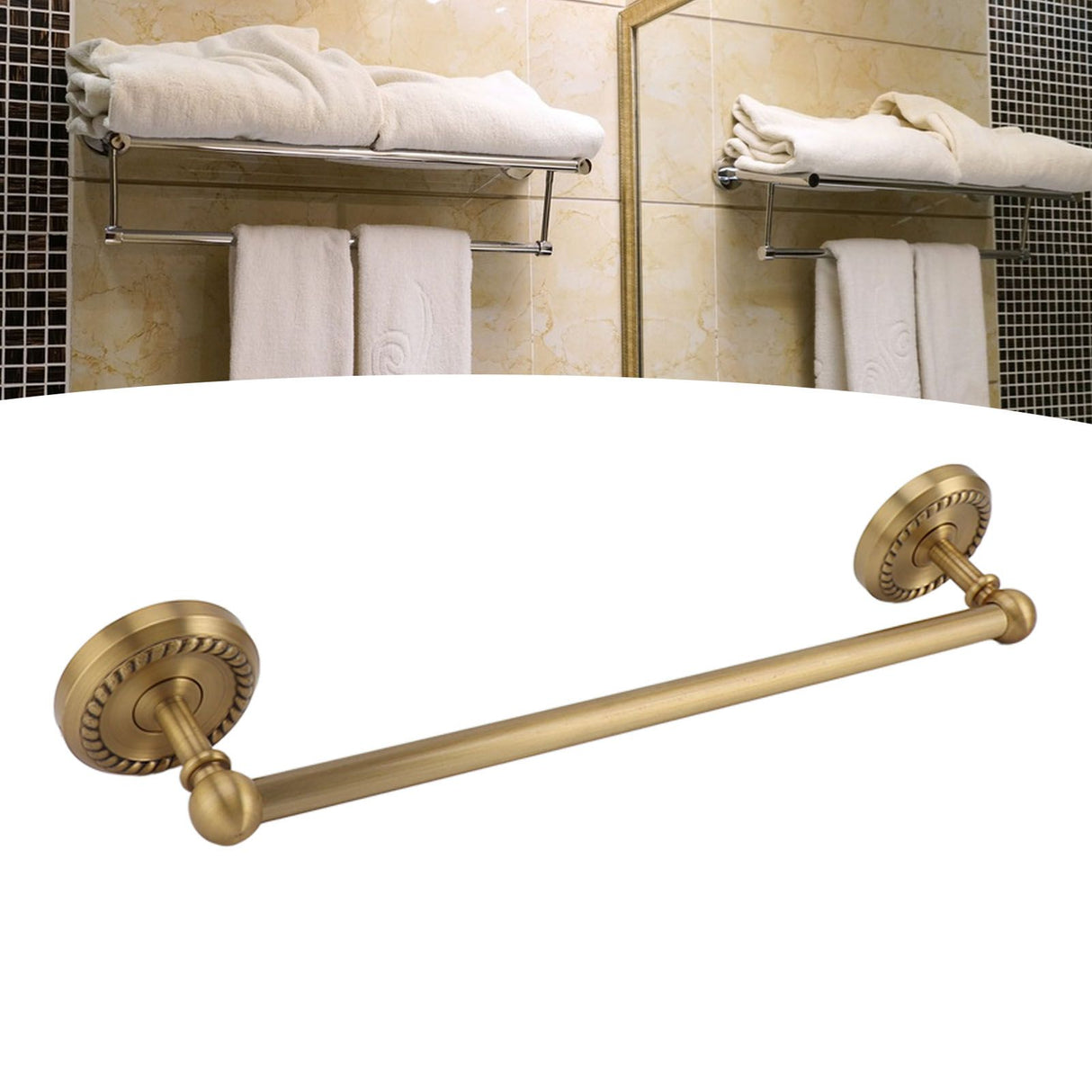 All Copper Bathroom Towel Bar European Style Wall Mounted Towel Rack for Bathroom 41cm Antique Color