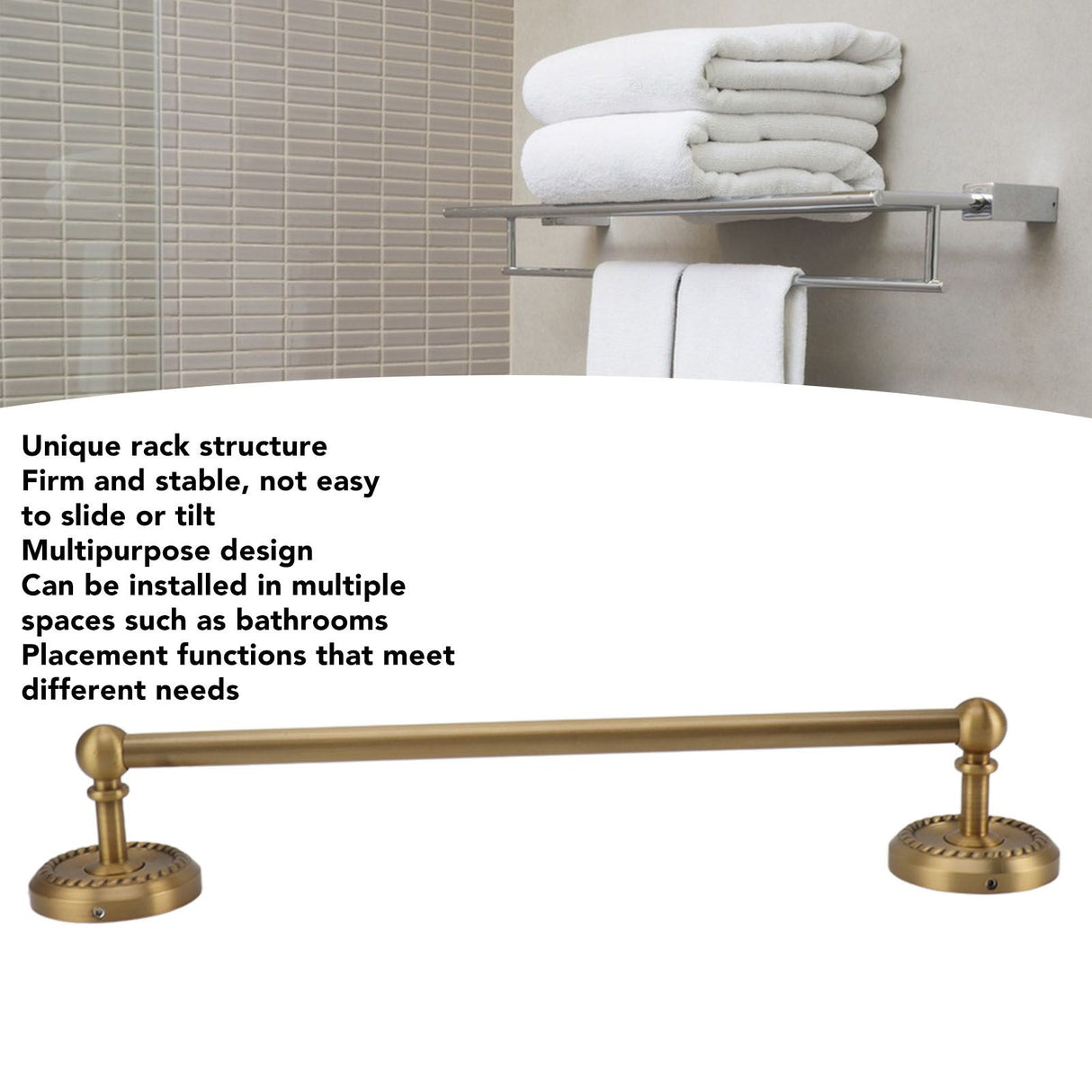All Copper Bathroom Towel Bar European Style Wall Mounted Towel Rack for Bathroom 41cm Antique Color