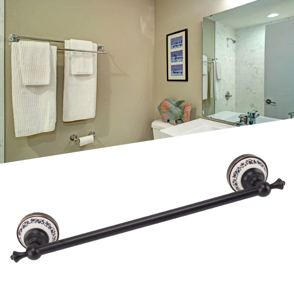 40.5cm Bathroom Towel Bar Copper Bath Towel Rack Single Towel Bar Wall Mounted Towel Holder European Style Black Antique