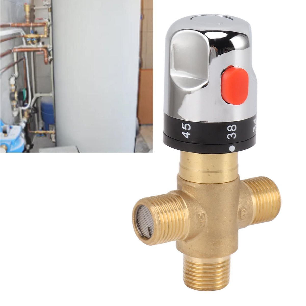 Thermostatic Mixing Valve Brass Shower Mixing Valve Hot and Cold Water Temperature Control Valve for Basin Bathroom