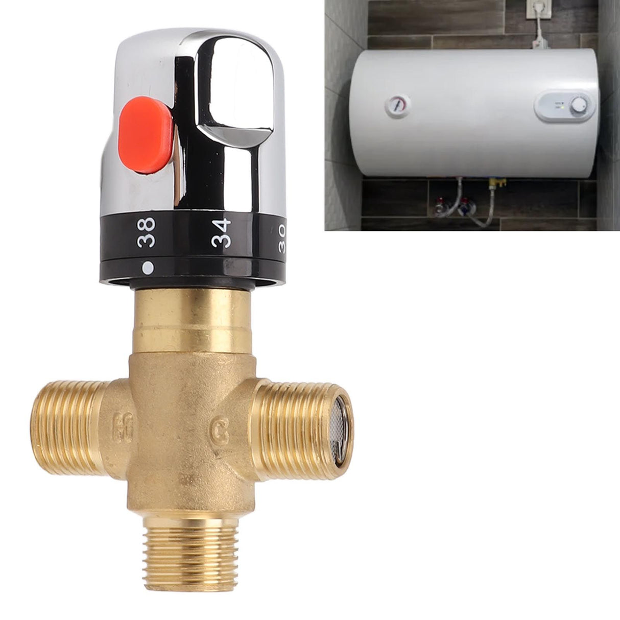 Thermostatic Mixing Valve Brass Shower Mixing Valve Hot and Cold Water Temperature Control Valve for Basin Bathroom