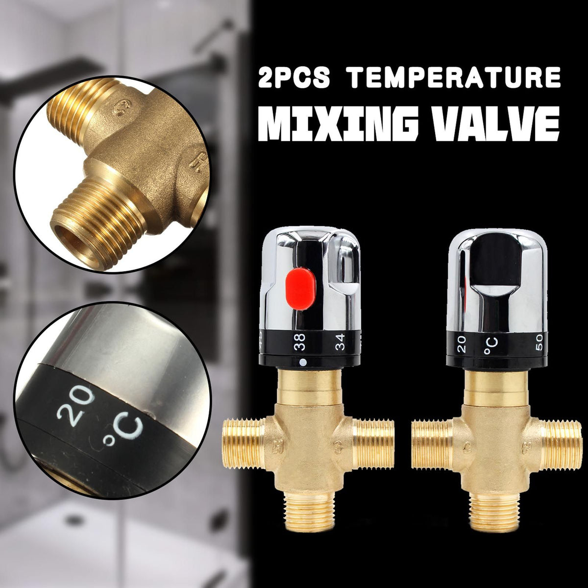 Thermostatic Mixing Valve Brass Shower Mixing Valve Hot and Cold Water Temperature Control Valve for Basin Bathroom