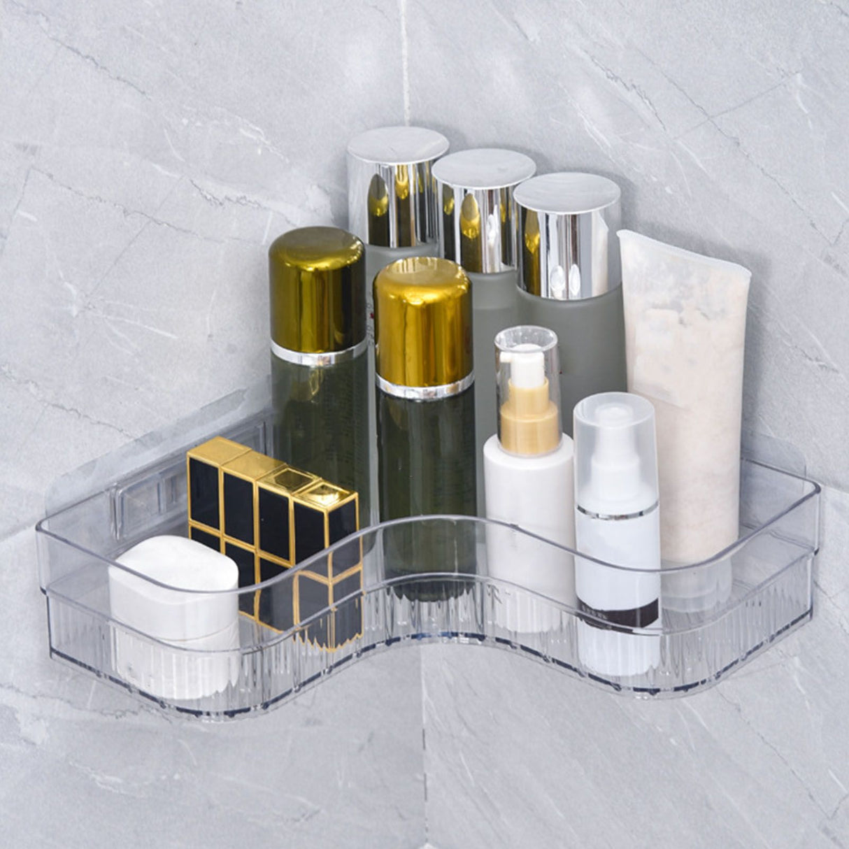 Shower Corner Shelf Plastic Corner Shower Caddy Wall Mounted Shower Organizer for Bathroom Toilet Crystal White