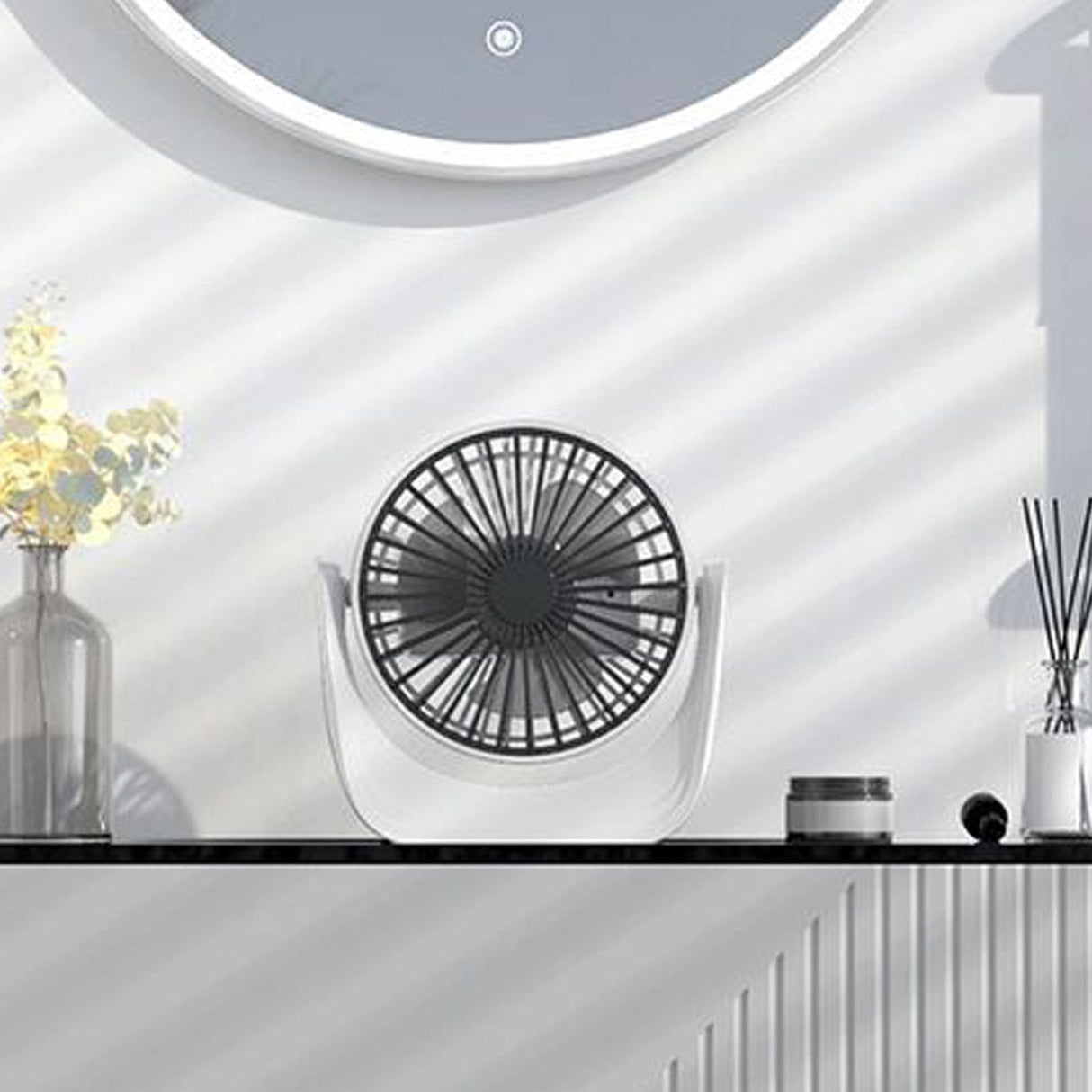 Desktop Mini Fan 1200mAh USB Rechargeable White 3 Speed 360 Degree Rotation Small Table Fan for Travel Camping Home