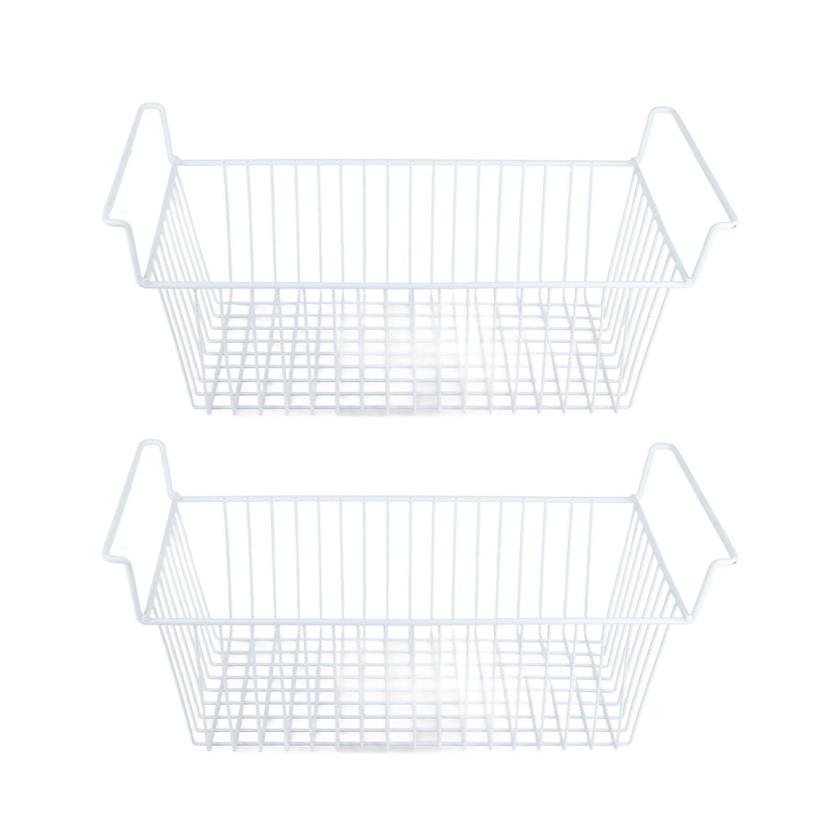 2Pcs Freezer Organizer Bins Steel Wire Large Capacity Strong Bearing Freezer Basket with Handle for Closet Countertops 56.5 X 25.2 X 24cm / 22.2 X 9.9 X 9.4in (L X W X H) with 7cm / 2.8in Handle