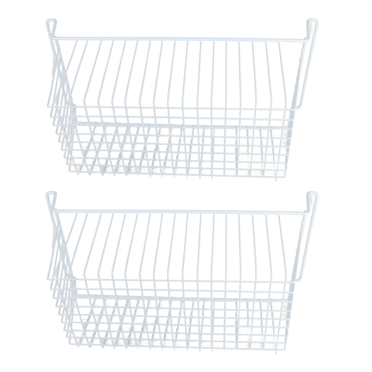 2Pcs Freezer Organizer Bins Steel Wire Large Capacity Strong Bearing Freezer Basket with Handle for Closet Countertops 56.5 X 25.2 X 24cm / 22.2 X 9.9 X 9.4in (L X W X H) with 7cm / 2.8in Handle