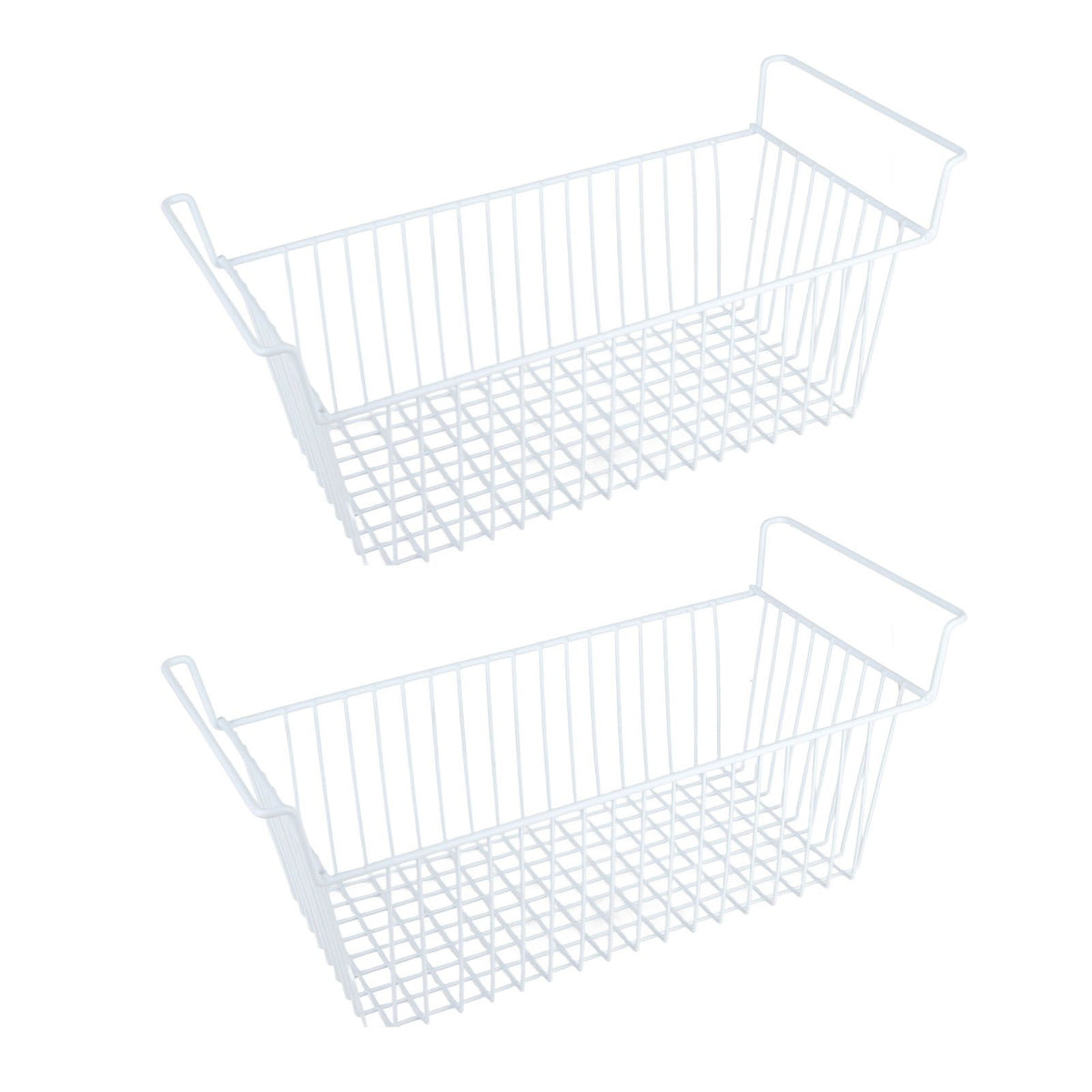 2Pcs Freezer Organizer Bins Steel Wire Large Capacity Strong Bearing Freezer Basket with Handle for Closet Countertops 56.5 X 25.2 X 24cm / 22.2 X 9.9 X 9.4in (L X W X H) with 7cm / 2.8in Handle