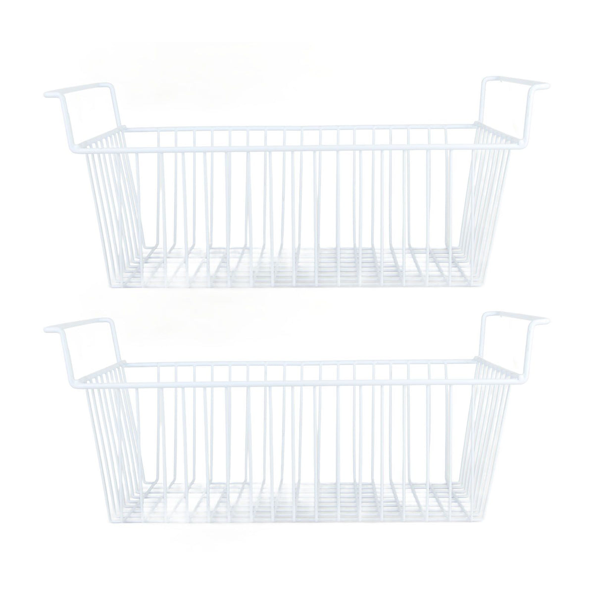 2Pcs Freezer Organizer Bins Steel Wire Large Capacity Strong Bearing Freezer Basket with Handle for Closet Countertops 56.5 X 25.2 X 24cm / 22.2 X 9.9 X 9.4in (L X W X H) with 7cm / 2.8in Handle