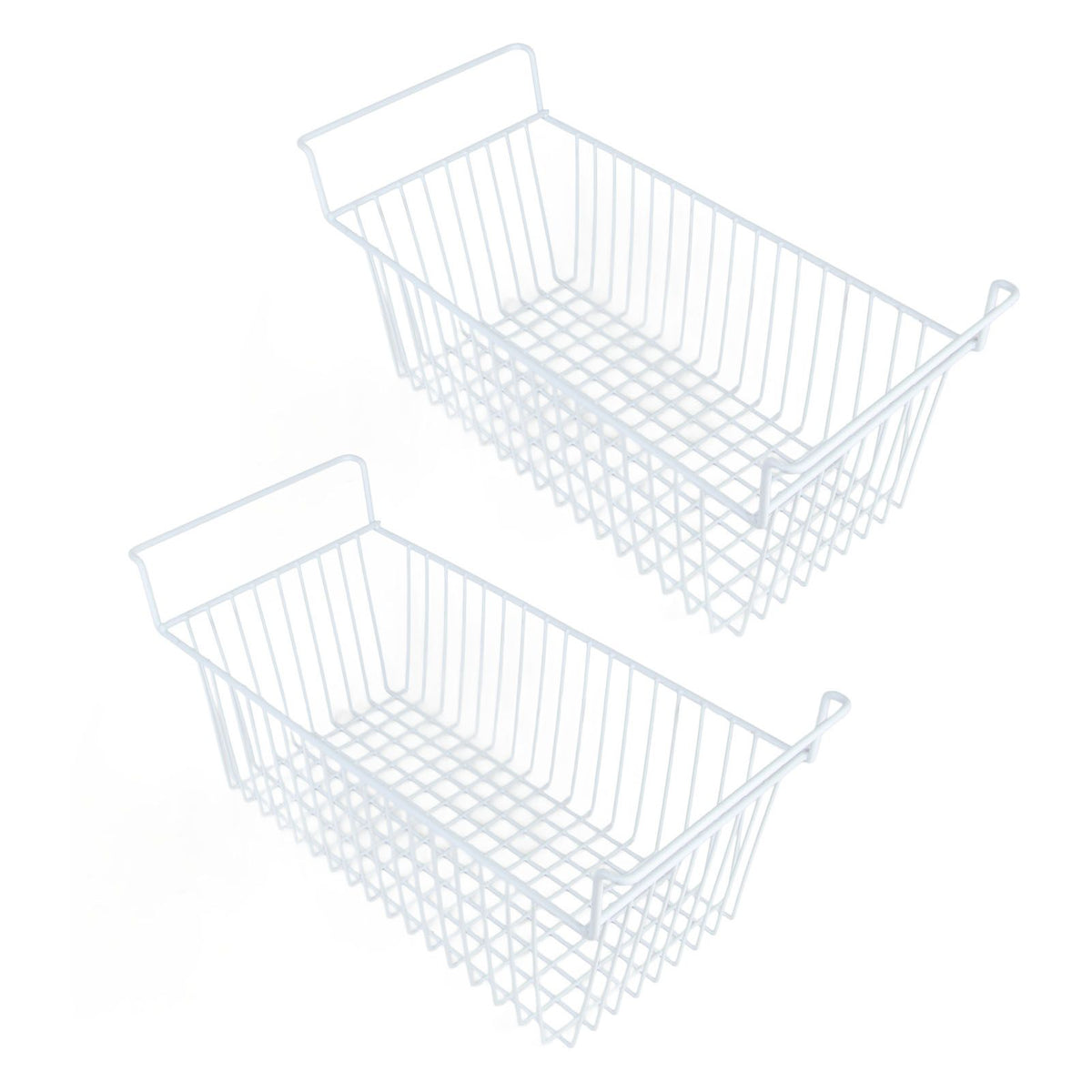 2Pcs Freezer Organizer Bins Steel Wire Large Capacity Strong Bearing Freezer Basket with Handle for Closet Countertops 56.5 X 25.2 X 24cm / 22.2 X 9.9 X 9.4in (L X W X H) with 7cm / 2.8in Handle