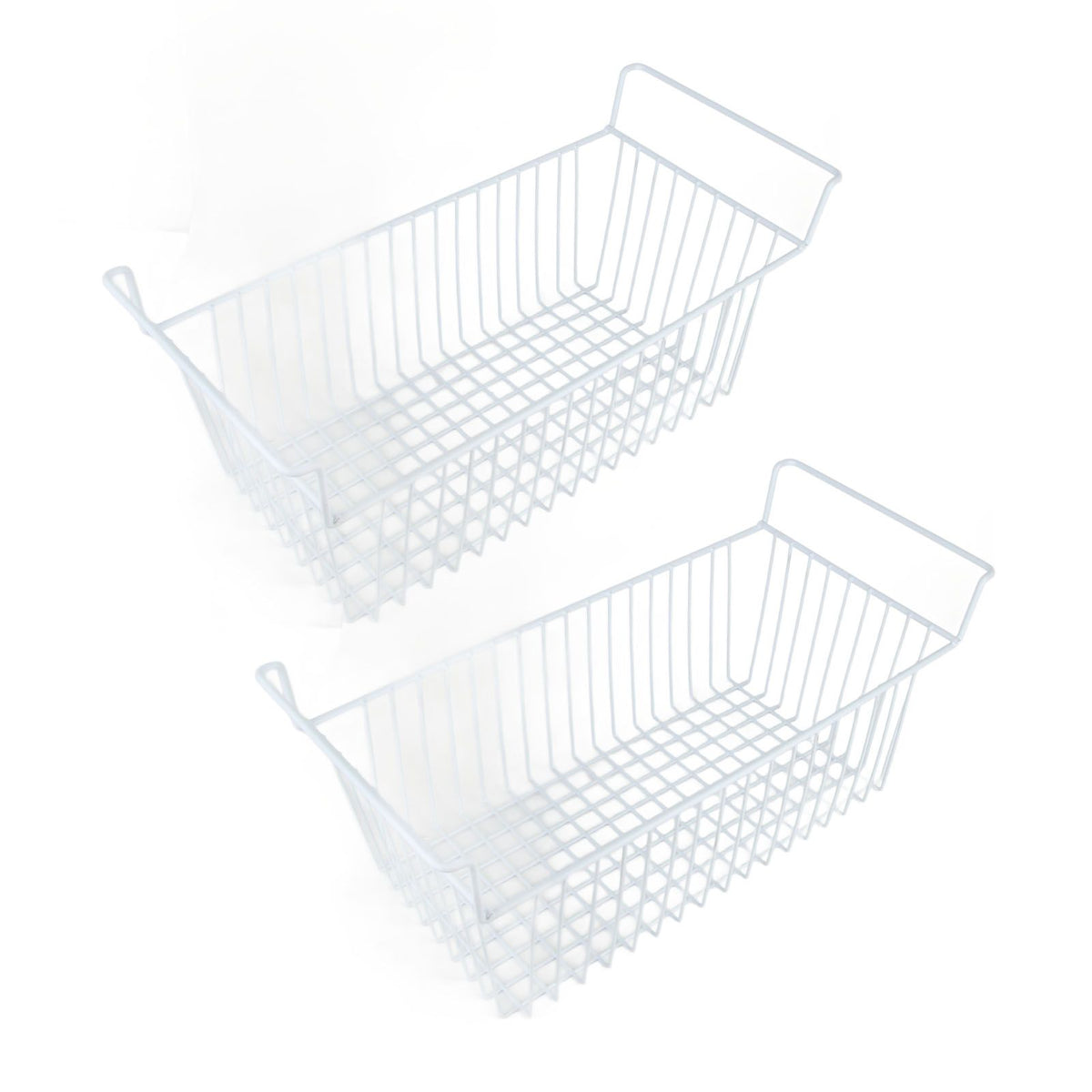 2Pcs Freezer Organizer Bins Steel Wire Large Capacity Strong Bearing Freezer Basket with Handle for Closet Countertops 56.5 X 25.2 X 24cm / 22.2 X 9.9 X 9.4in (L X W X H) with 7cm / 2.8in Handle
