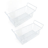 2Pcs Freezer Organizer Bins Steel Wire Large Capacity Strong Bearing Freezer Basket with Handle for Closet Countertops 56.5 X 25.2 X 24cm / 22.2 X 9.9 X 9.4in (L X W X H) with 7cm / 2.8in Handle