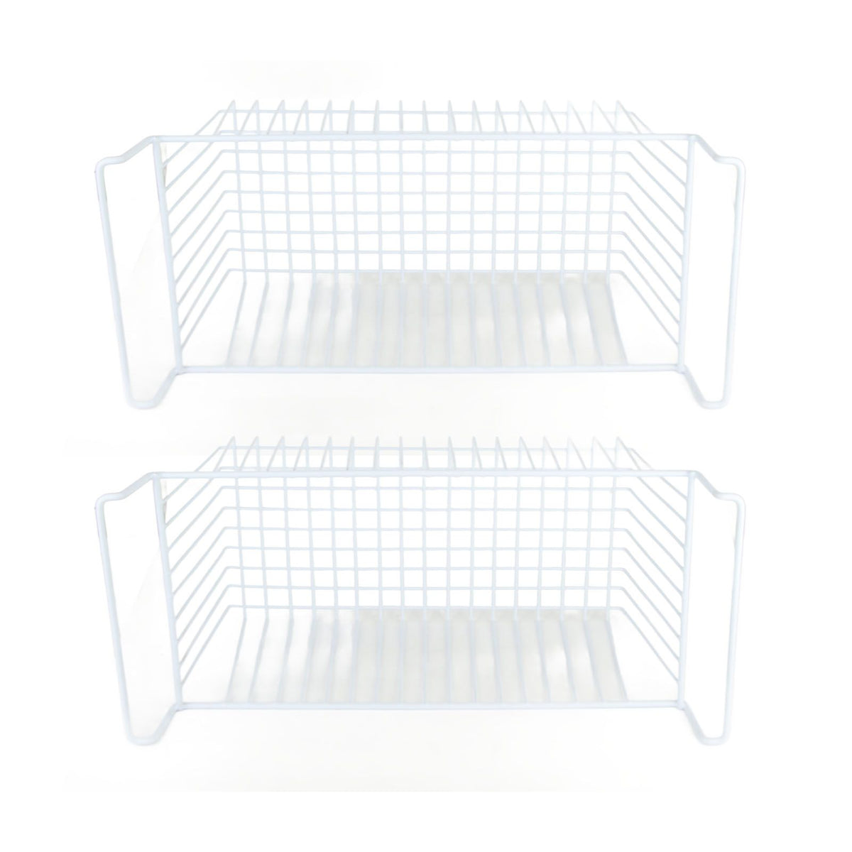 2Pcs Freezer Organizer Bins Steel Wire Large Capacity Strong Bearing Freezer Basket with Handle for Closet Countertops 56.5 X 25.2 X 24cm / 22.2 X 9.9 X 9.4in (L X W X H) with 7cm / 2.8in Handle