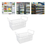 2Pcs Freezer Organizer Bins Steel Wire Large Capacity Strong Bearing Freezer Basket with Handle for Closet Countertops 56.5 X 25.2 X 24cm / 22.2 X 9.9 X 9.4in (L X W X H) with 7cm / 2.8in Handle