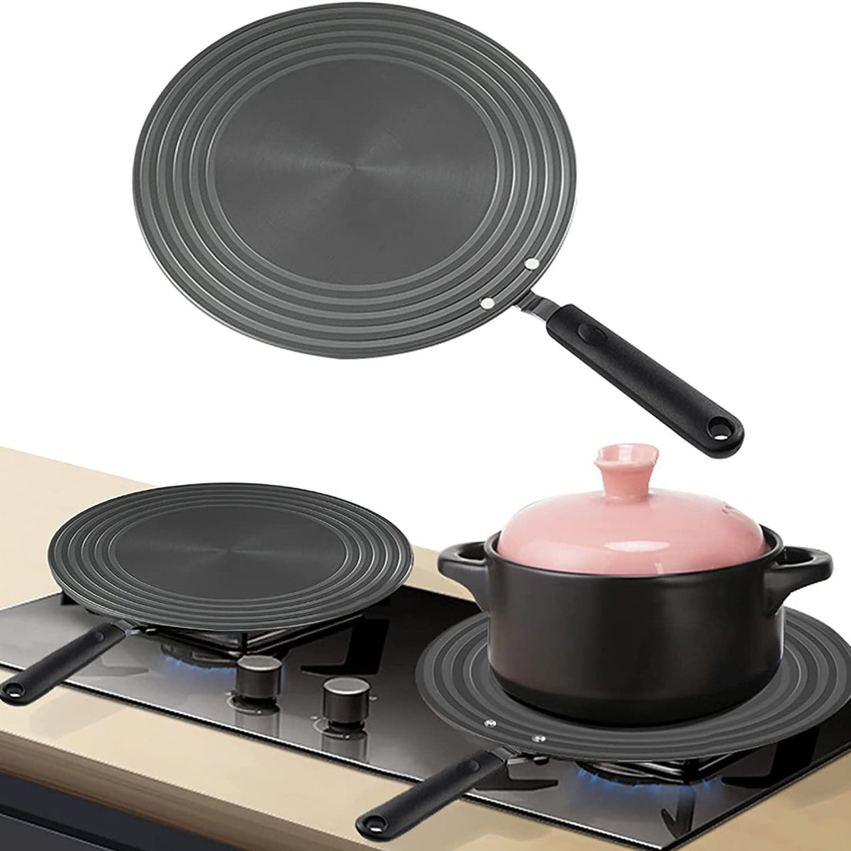 Heat Diffuser Simmer Plate Thickened 4mm Aluminium Alloy Reduce Flame Stove Heat Plate Kitchen Accessories with Handle 24cm