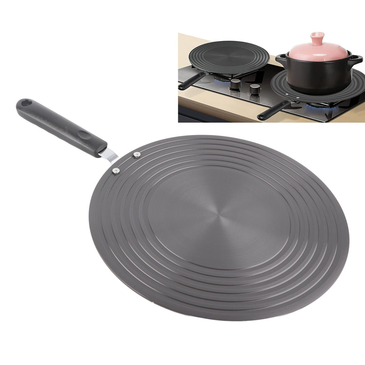 Cooking Heat Conduction Plate with Handle 6mm Aluminum Alloy Heat Diffuser Plate for Defrosting Food 24cm / 9.4in
