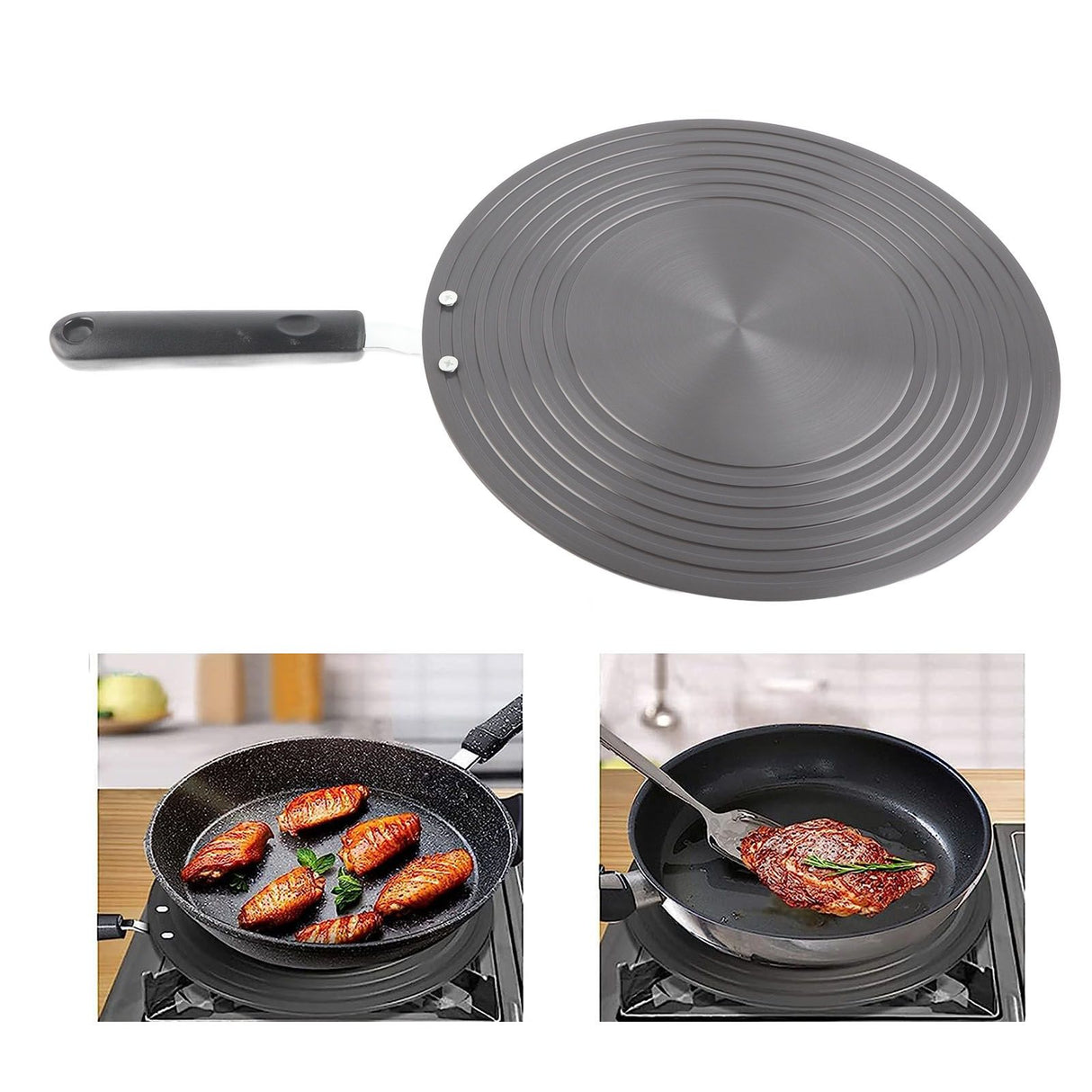 Cooking Heat Conduction Plate with Handle 6mm Aluminum Alloy Heat Diffuser Plate for Defrosting Food 24cm / 9.4in