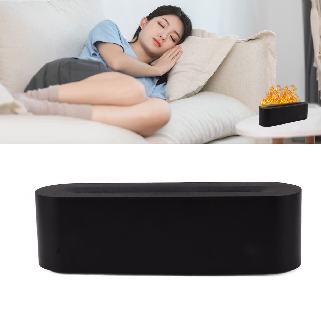 Simulated Flame Air Aroma Diffuser Humidifier 7 Color Fire Air Diffuser for Bedroom Home Yoga Office Black