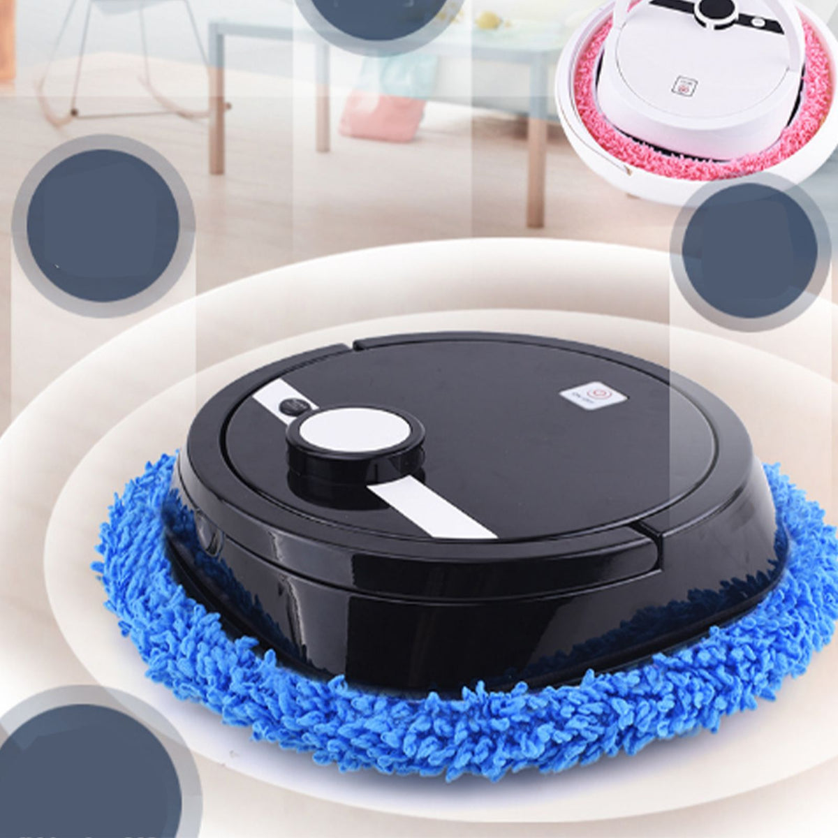 Robot Vacuum Cleaner Strong Suction Wet and Dry Use Rechargeable Robot Mop for Livingroom Bedroom Bathroom Black