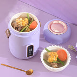 Mini Rice Cooker Efficient Heating Insulated Portable Multifunction Soup Porridge Stewpot for Home Office Dorm Purple - Rear View