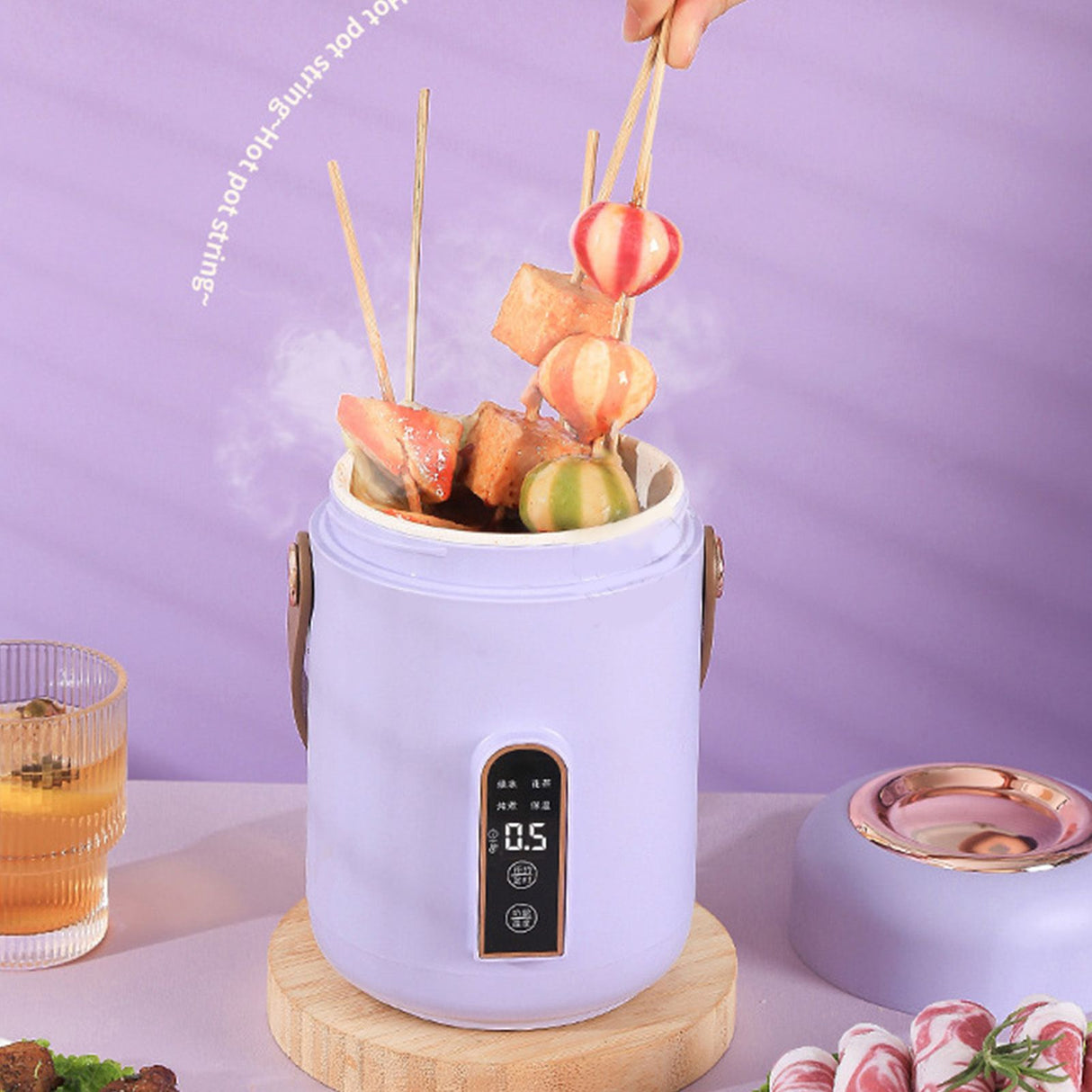 Mini Rice Cooker Efficient Heating Insulated Portable Multifunction Soup Porridge Stewpot for Home Office Dorm Purple