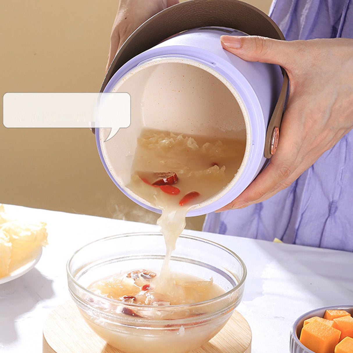 Mini Rice Cooker Efficient Heating Insulated Portable Multifunction Soup Porridge Stewpot for Home Office Dorm Purple