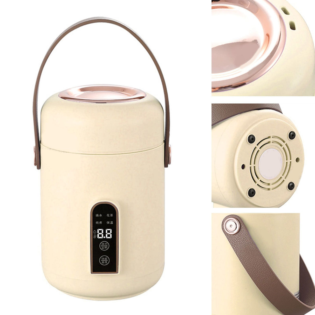 Mini Rice Cooker Efficient Heating Insulated Portable Multifunction Soup Porridge Stewpot for Home Office Dorm White