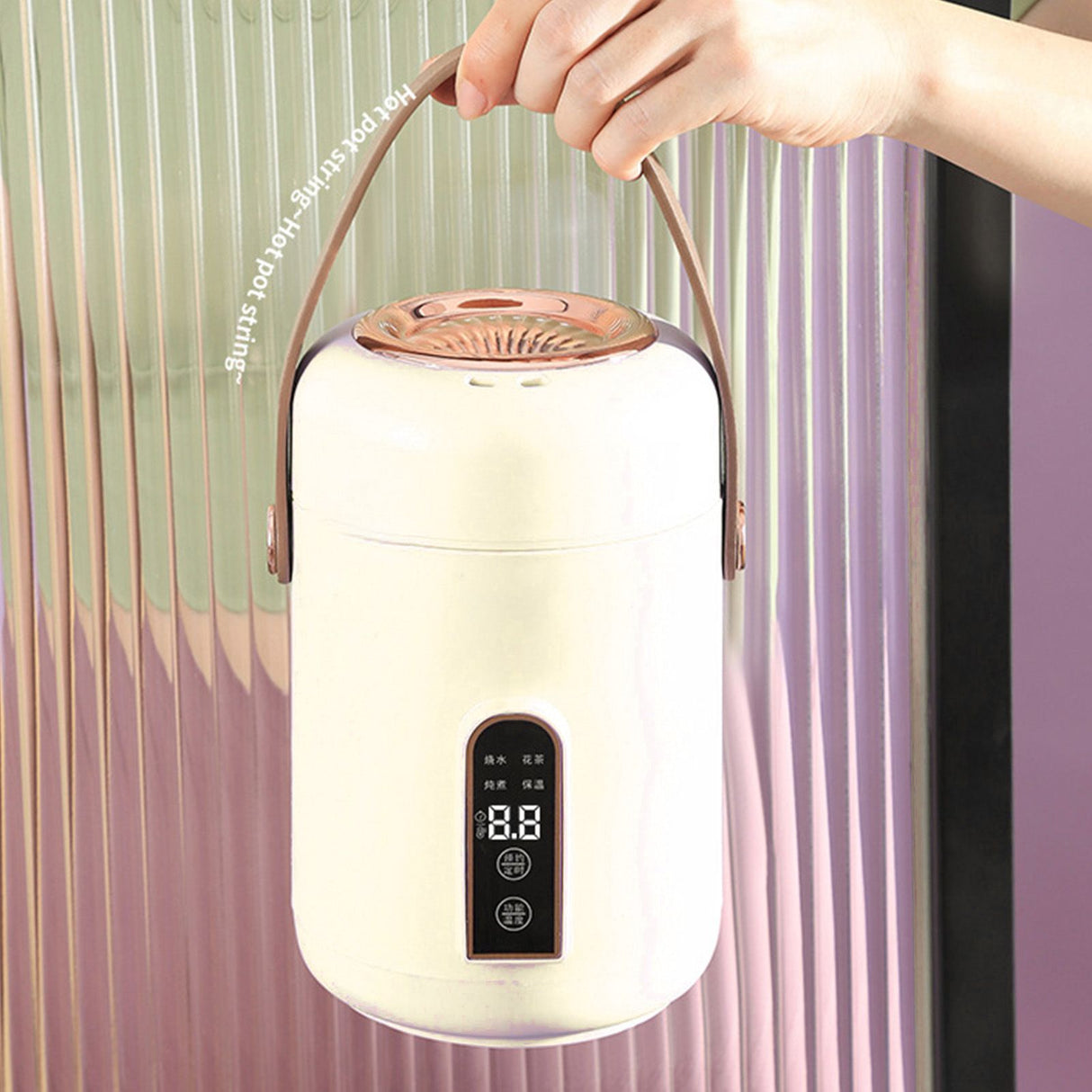 Mini Rice Cooker Efficient Heating Insulated Portable Multifunction Soup Porridge Stewpot for Home Office Dorm White
