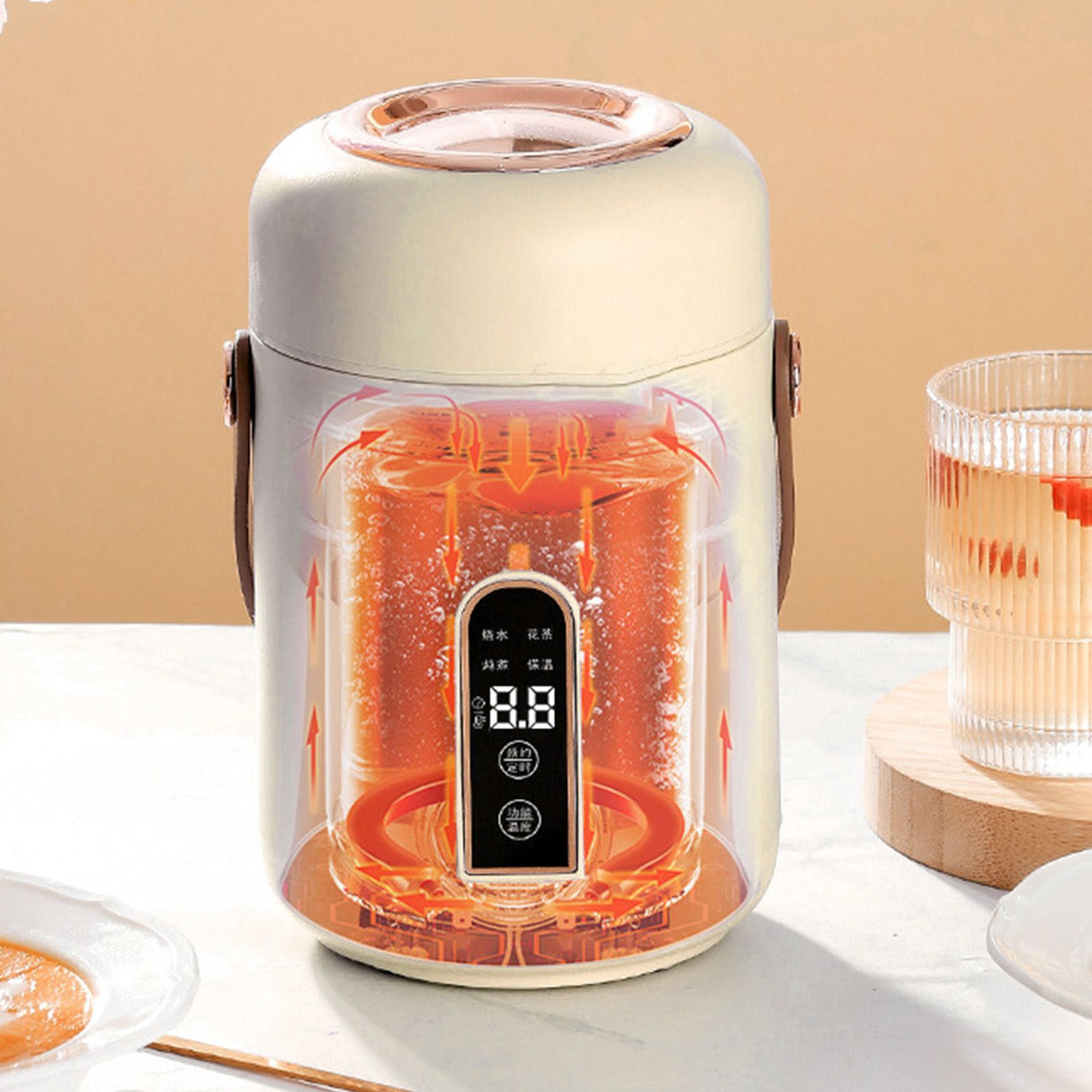 Mini Rice Cooker Efficient Heating Insulated Portable Multifunction Soup Porridge Stewpot for Home Office Dorm White