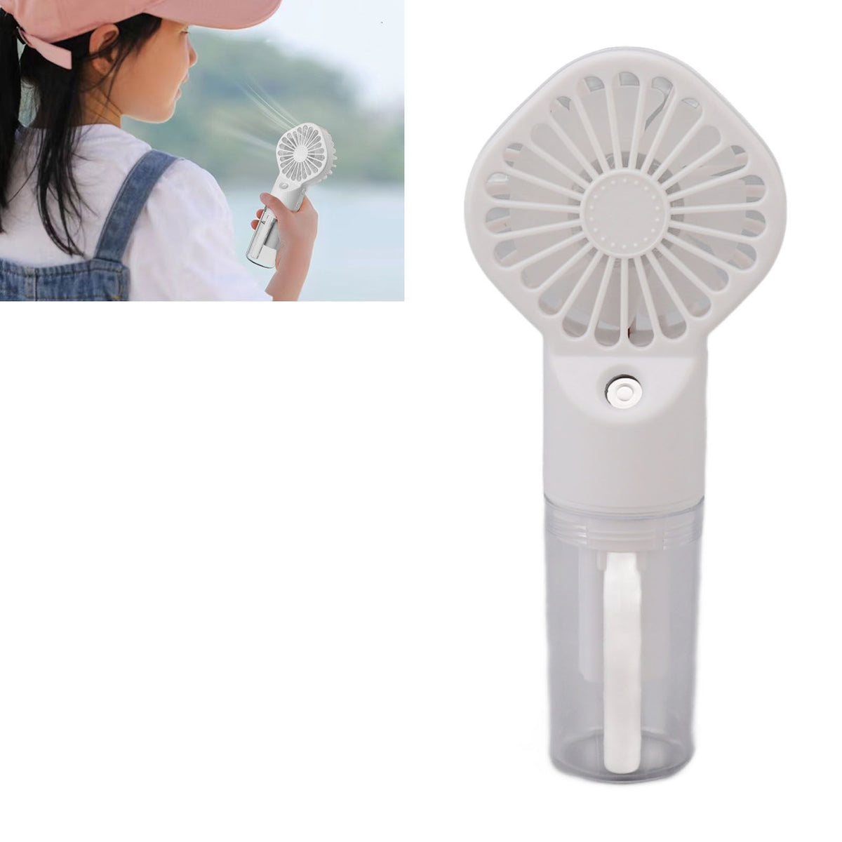 Portable Handheld Misting Fan USB Rechargeable Water Spray Mist Fan with 4 Gear Speed White