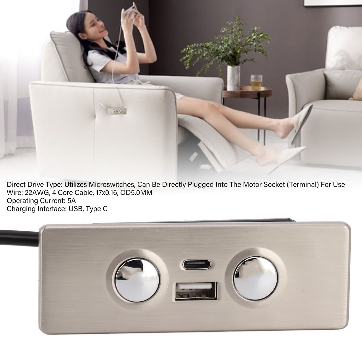5 Pin Lift Chair Power Recliner Hand Control Electric Sofa Remote Hand Control USB Type C Charging Port