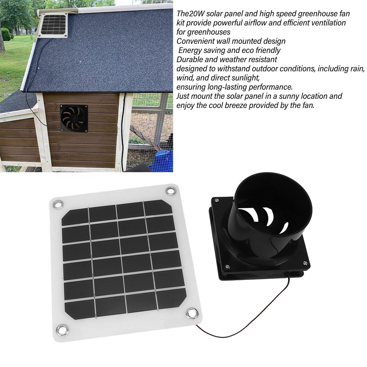 20W Solar Panel Exhaust Fan Kit with Protective Net 6 Inch Portable Solar Powered Fan for Pet Chicken House