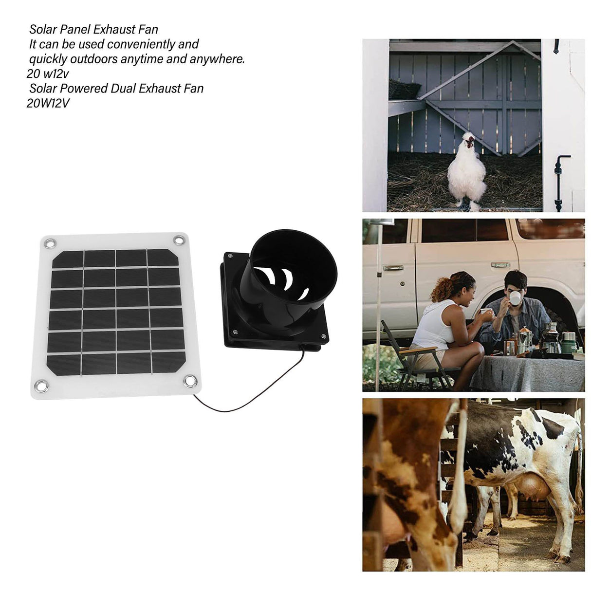 20W Solar Panel Exhaust Fan Kit with Protective Net 6 Inch Portable Solar Powered Fan for Pet Chicken House