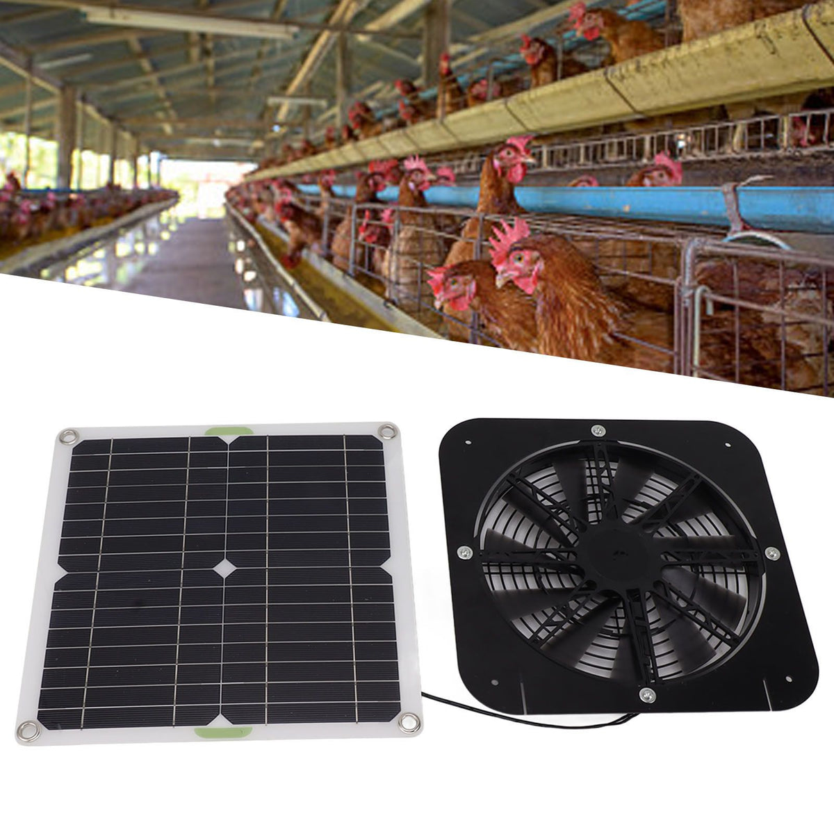 13.5 Inch Solar Powered Fan 100W Round Effective Cooling Solar Panel Fan Kit For Greenhouse Chicken Coop Dog Kennel