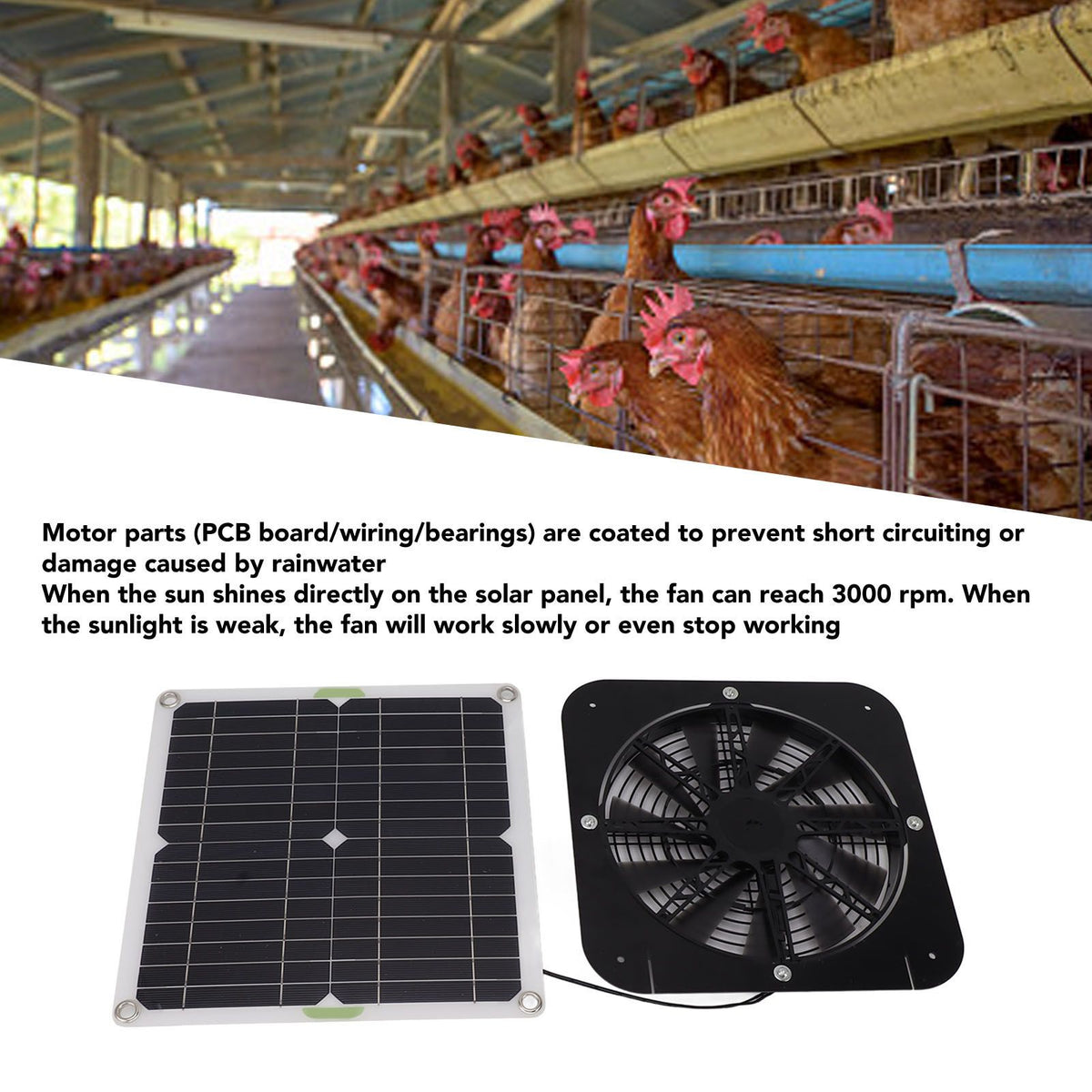 13.5 Inch Solar Powered Fan 100W Round Effective Cooling Solar Panel Fan Kit For Greenhouse Chicken Coop Dog Kennel