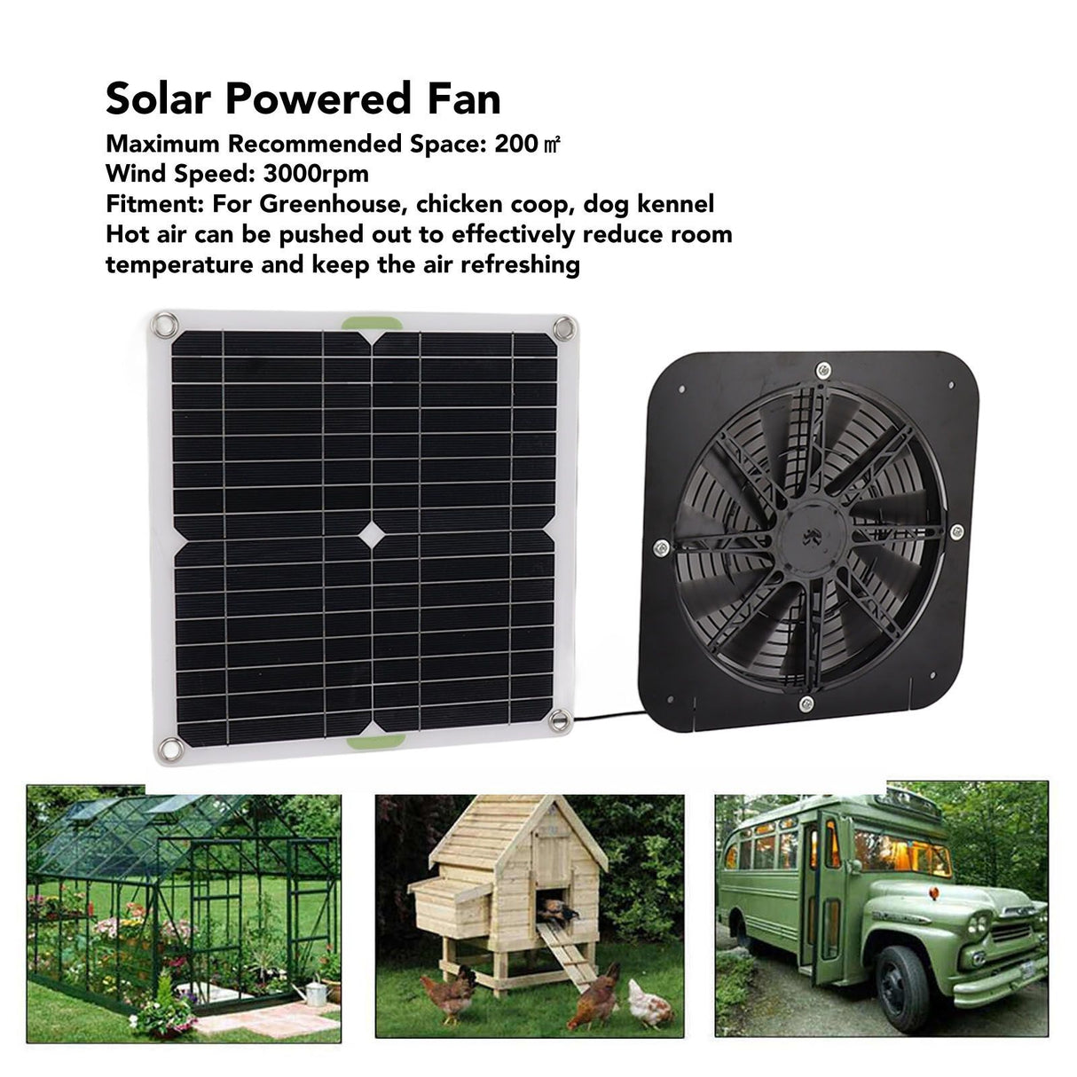 13.5 Inch Solar Powered Fan 100W Round Effective Cooling Solar Panel Fan Kit For Greenhouse Chicken Coop Dog Kennel