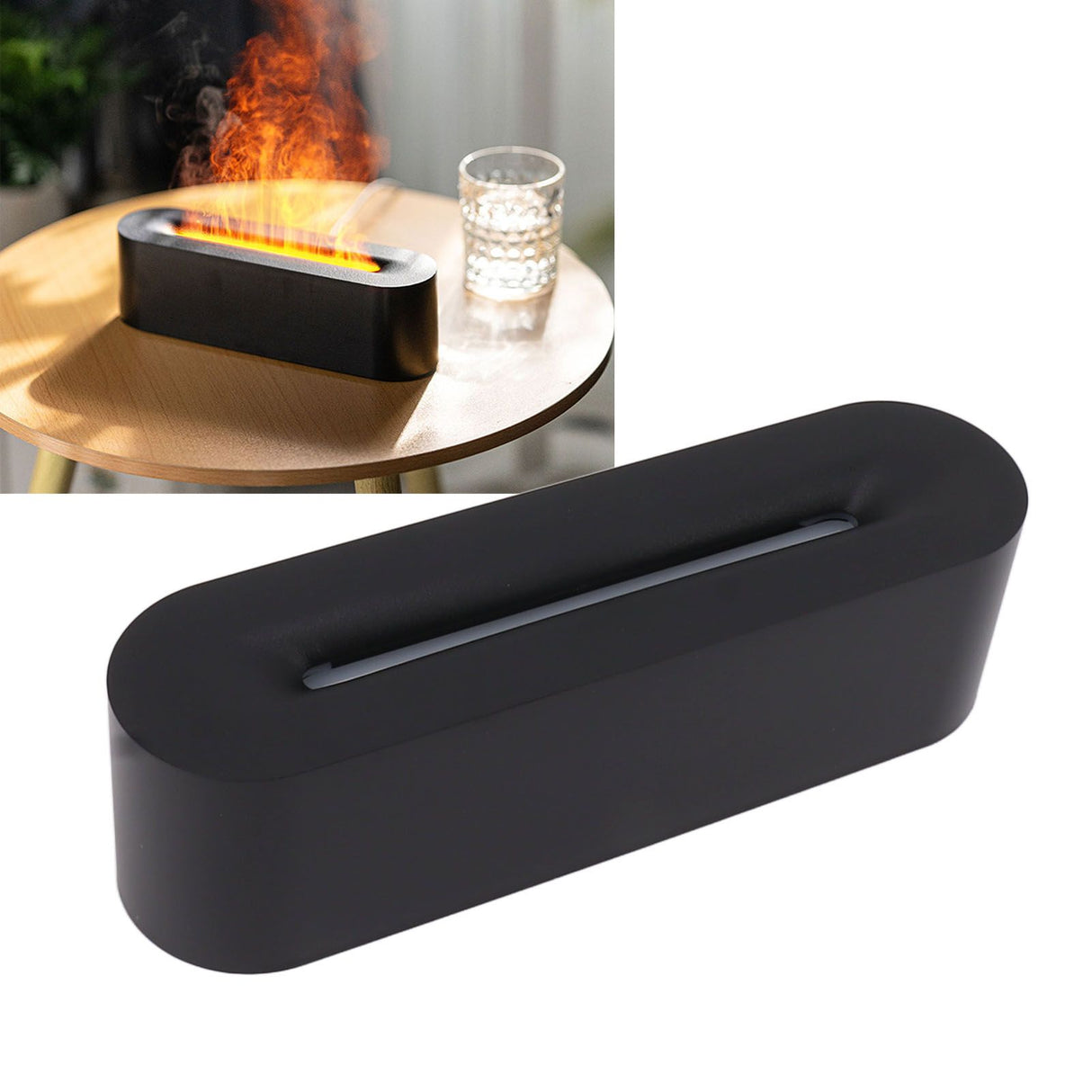Flame Diffusers 7 Colors USB Portable Practical Simple Operation Fire Air Humidifier for Room Bedroom Office Black