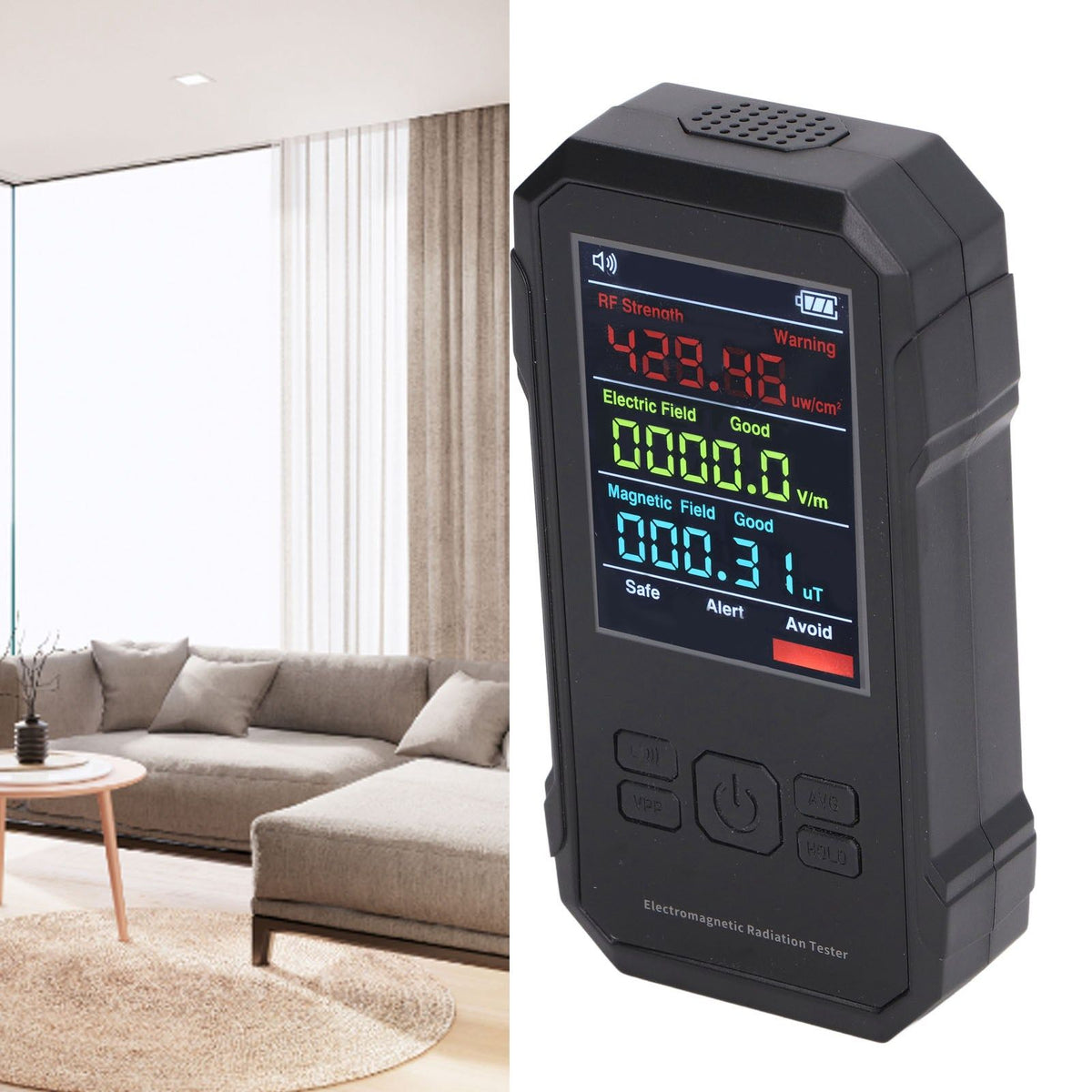 Radiation Detector Black Digital EMF Meter LED Display Handheld RF Electric Field Magnetic Field Level Alert Geiger Counter