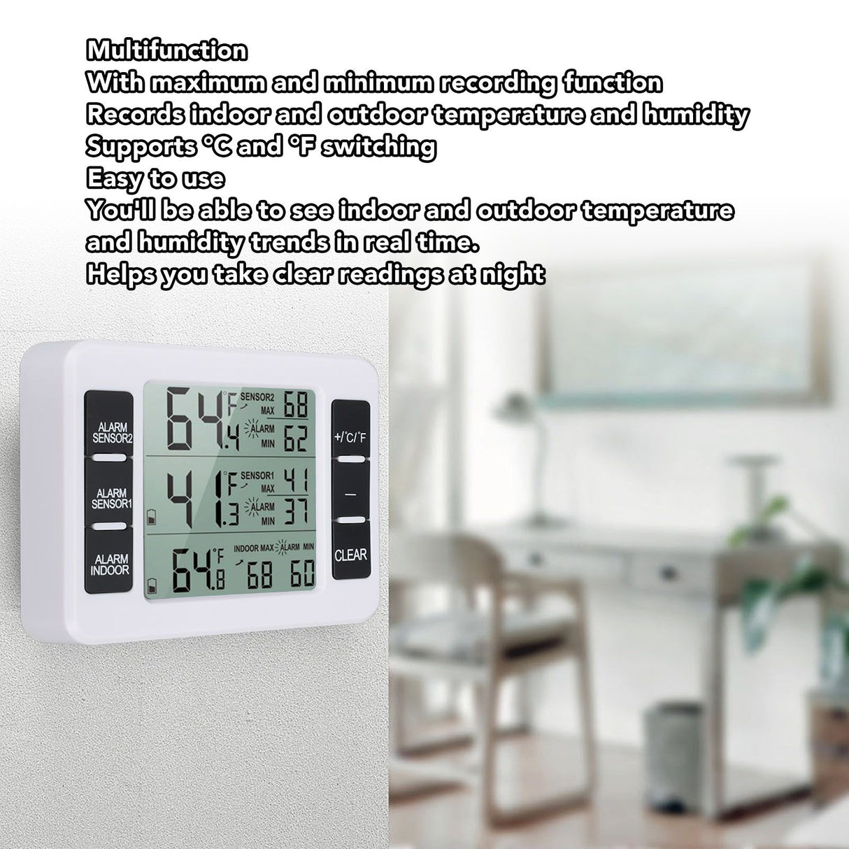Indoor Outdoor Thermometer Digital Hygrometer Thermometer Wireless Temperature and Humidity Gauge Monitor with 2 Sensors